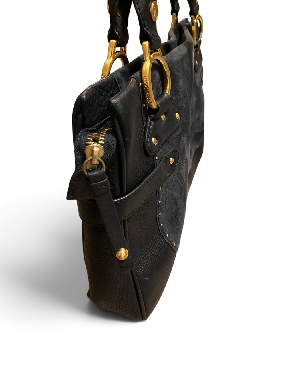 Cole Haan Classic Black Suede and Leather Shoulder Bag with Gold Hardware - Picture 5 of 8